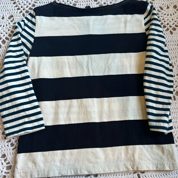 J. Crew Teal Royal Navy Cream Stripe Top Blouse Women Size S Modern Classic - Picture 2 of 7